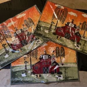 Farmhouse Barn Scene Doormat Set - Red, Green, Orange